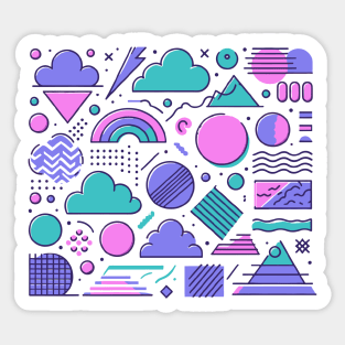 Cyan Pink Purple 80s Retro Geometric Pattern Sticker